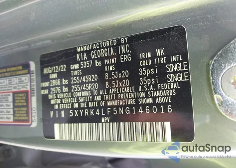 2022 Kia Sorento Sx Prestige from USA, damaged, VIN 5XYRK4LF5NG146016